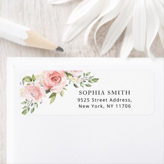 花のソフトピンクのバラの返送先住所 ラベル (インサイチュ)