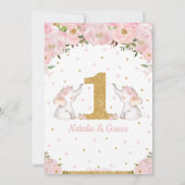 花のゾウの双子ちゃん 1歳の誕生日パーティー 招待状 (裏面)