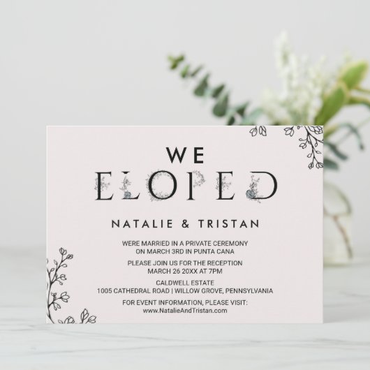 花のタイポグラフィー 私たちは駆け落ちしました 招待状 (スタンド正面)