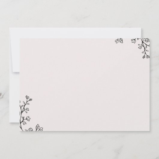 花のタイポグラフィー 私たちは駆け落ちしました 招待状 (裏面)