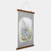 花のタペストリーを持つぶら下がったイースターバニーのペテロ 吊り下げ型タペストリー (傾斜あり)