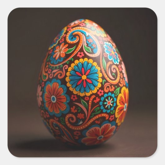 花のタペストリーイースターエッグ スクエアシール (正面)