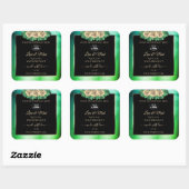 花のターコイズグリーン大理石ブラック製品ラベルロゴ スクエアシール (シート)