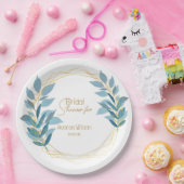 花のターコイズブルーとゴールド ペーパープレート (パーティー)