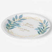 花のターコイズブルーとゴールド ペーパープレート (アングル)