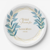 花のターコイズブルーとゴールド ペーパープレート (正面)