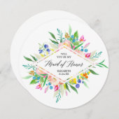 花のダイヤモンドの新婦付添人のメイド・オブ・オーナー（花嫁付き添い人） 招待状 (正面/裏面)