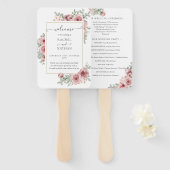 花のダスティーローズエレガントウェディングプログラム ハンドファン (正面&裏面)