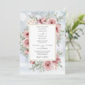 花のダスティ ローズ ゴールド ウィンター ウェディング 招待状 (スタンド正面)