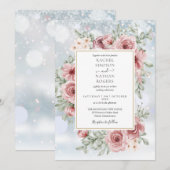花のダスティ ローズ ゴールド ウィンター ウェディング 招待状 (正面/裏面)