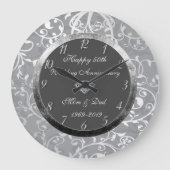 花のダマスク織のダイヤモンド第50の結婚記念日 ラージ壁時計 (正面)