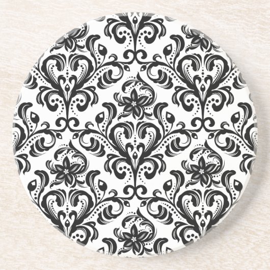 花のダマスク織の壁紙 コースター (正面)