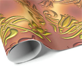 花のダマスク織の金パターン ラッピングペーパー (ロールコーナー)