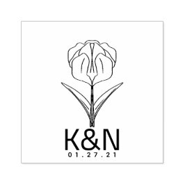 花のチューリップ ラインアートイニシャルロゴ ウェディング ラバースタンプ