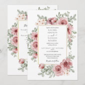 花のチラホラとバラのQRコードの結婚式 招待状 (正面/裏面)