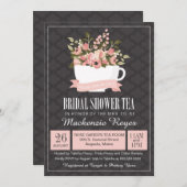 花のティーカップのブライダルシャワーの茶招待状 招待状 (正面/裏面)