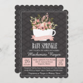 花のティーカップのベビーは、茶パーティの招待状振りかけます 招待状 (正面/裏面)