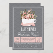 花のティーカップのベビーシャワーの招待状、お茶会 招待状 (正面/裏面)