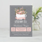 花のティーカップの午後のお茶のベビーかブライダルシャワー 招待状 (スタンド正面)
