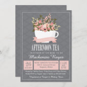 花のティーカップの午後のお茶のベビーかブライダルシャワー 招待状 (正面/裏面)