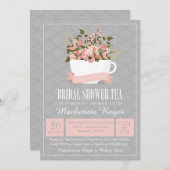 花のティーカップ ブライダルシャワーのお茶の招待状 招待状 (正面/裏面)