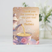 花のティーカップ＆ポット - パステルエレガントなティーパーティー サンキューカード (スタンド正面)
