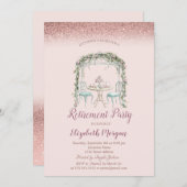 花のティーカップ ローズゴールド ボケ 退職 招待状 (正面/裏面)