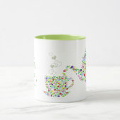 花のティーポットのマグのデザインの緑 マグカップ (中央)