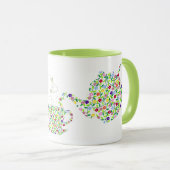 花のティーポットのマグのデザインの緑 マグカップ (正面右)