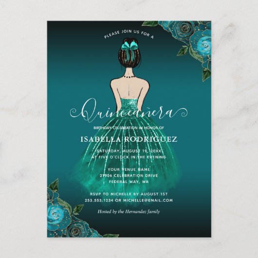 花のティールプリンセスゴールド誕生日キンセアニエラ ポストカード (正面)