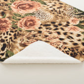 花のテクスチスタイリッシュャ付きヒョウ柄プリント シェルパブランケット (3/4)