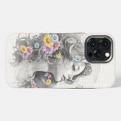 花のテクスチャー効果のある女性の顔 iPhoneケース (裏面横)