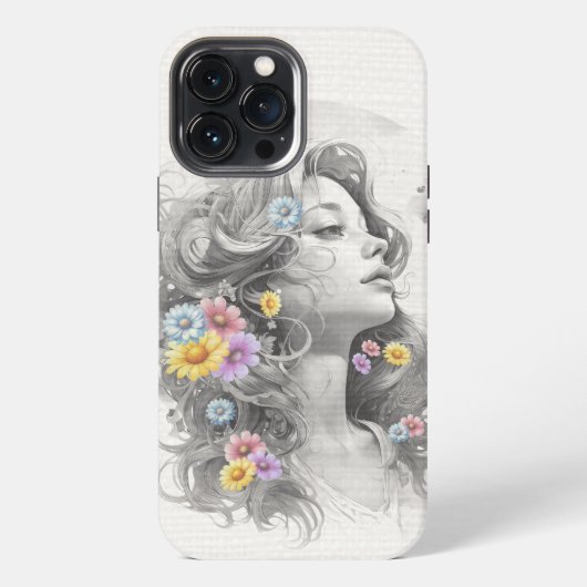 花のテクスチャー効果のある女性の顔 iPhoneケース (裏面)