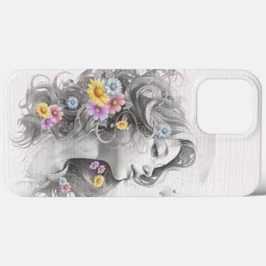 花のテクスチャ効果を持つ女性の顔 Case-Mate iPhoneケース (裏面 (横))