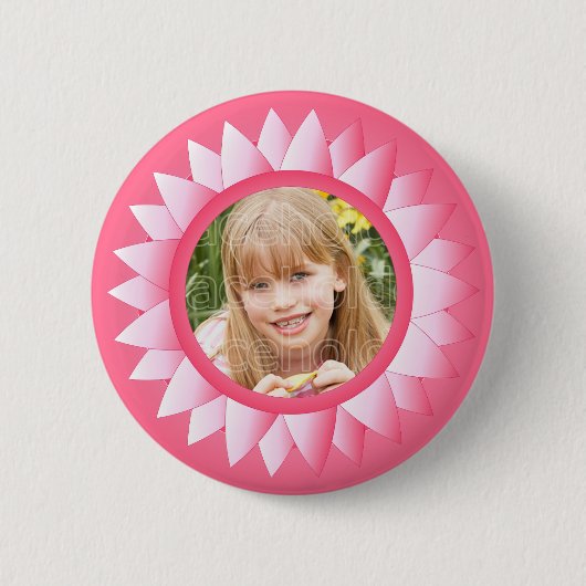 花のテンプレートのピンクのパステル調フレーム 缶バッジ (正面)