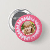 花のテンプレートのピンクのパステル調フレーム 缶バッジ (正面&裏面)