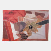 花のテーブルにJuan Grisによるヴィンテージ・キュービズム キッチンタオル (横)