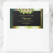 花のテールグリーン大理石ブラック製品ラベルローズ 長方形シール (バッグ)