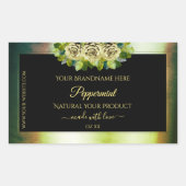 花のテールグリーン大理石ブラック製品ラベルローズ 長方形シール (正面)