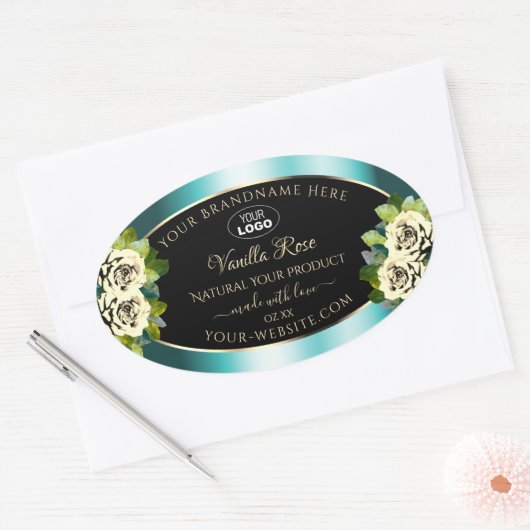 花のテール ブラック ゴールド ラベル ローズ ロゴ (封筒)