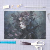 花のデコパージュを施した美しい女性 ゴシックの女王 薄葉紙 (クラフト)