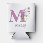 花のデザインが入ったMollyの名前 缶クーラー (正面)