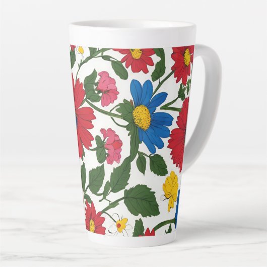 花のデザインが大きい カフェラテマグ (右アングル)