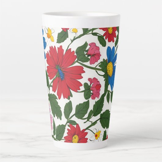 花のデザインが大きい カフェラテマグ (正面)