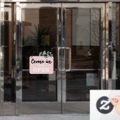 花のデザインのショップオープンシール ウィンドウサイン (オフィスドア)