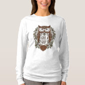 花のデザインの茶色のフクロウ Tシャツ (正面)