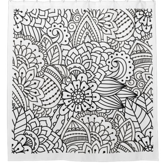 花のデザインの落書き シャワーカーテン (正面)