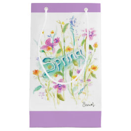 花のデザインギフト紙バッグ紫ラベンダー スモールペーパーバッグ