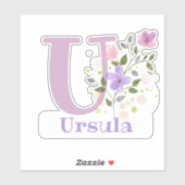 花のデザイン入りイニシャルと名前 ウルスラ シール (シート)