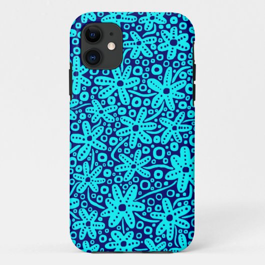 花のデザイン – シアン深いNavy.pdf Case-Mate iPhoneケース (裏面)